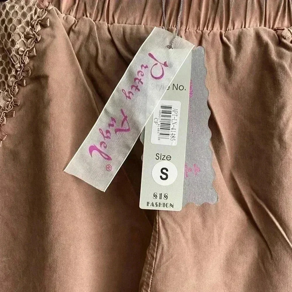 🆕Pretty Angel Coffee Lace-Accent Wide-Leg Linen Blend Pants S🆕 - Picture 10 of 12